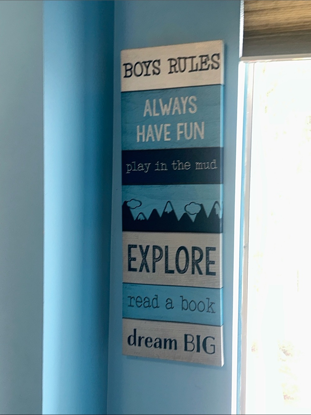 Boys Rules Wall Plaque - Blue and Tan